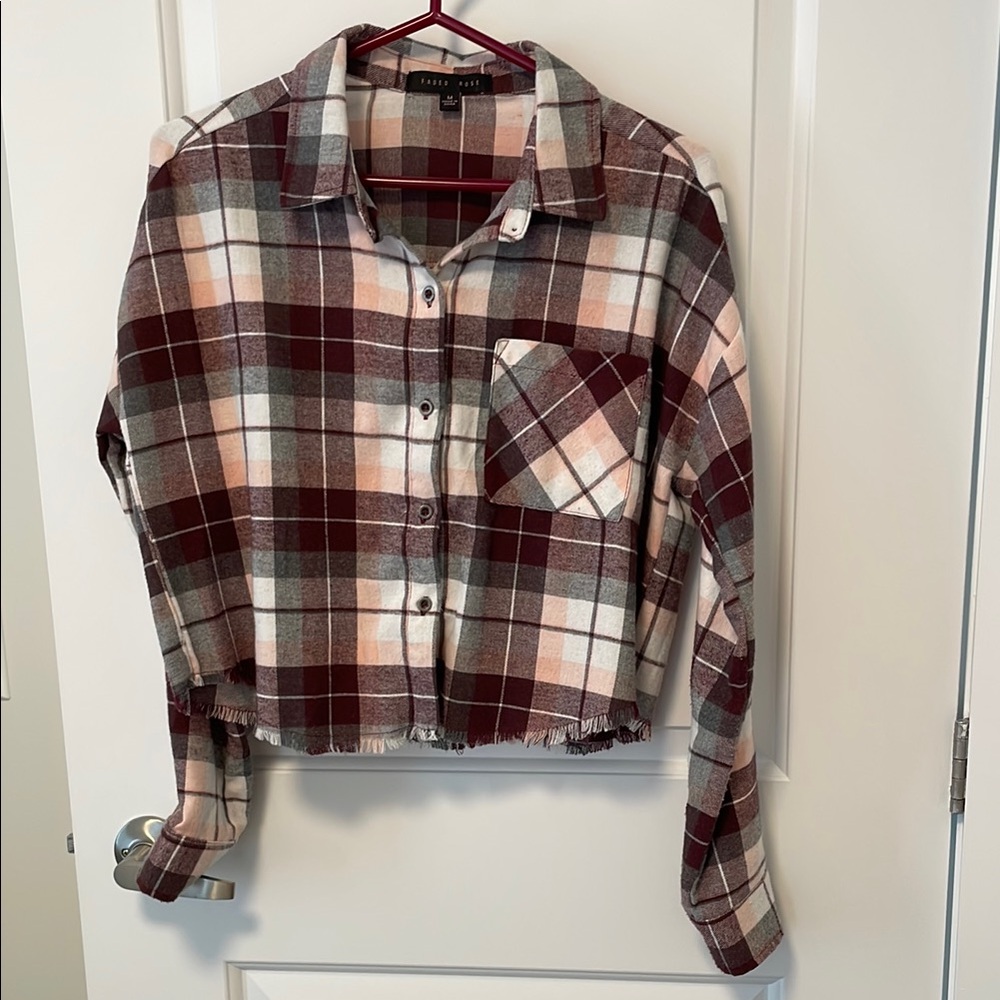 Plaid Button Down Shirt - Burgundy and Gray